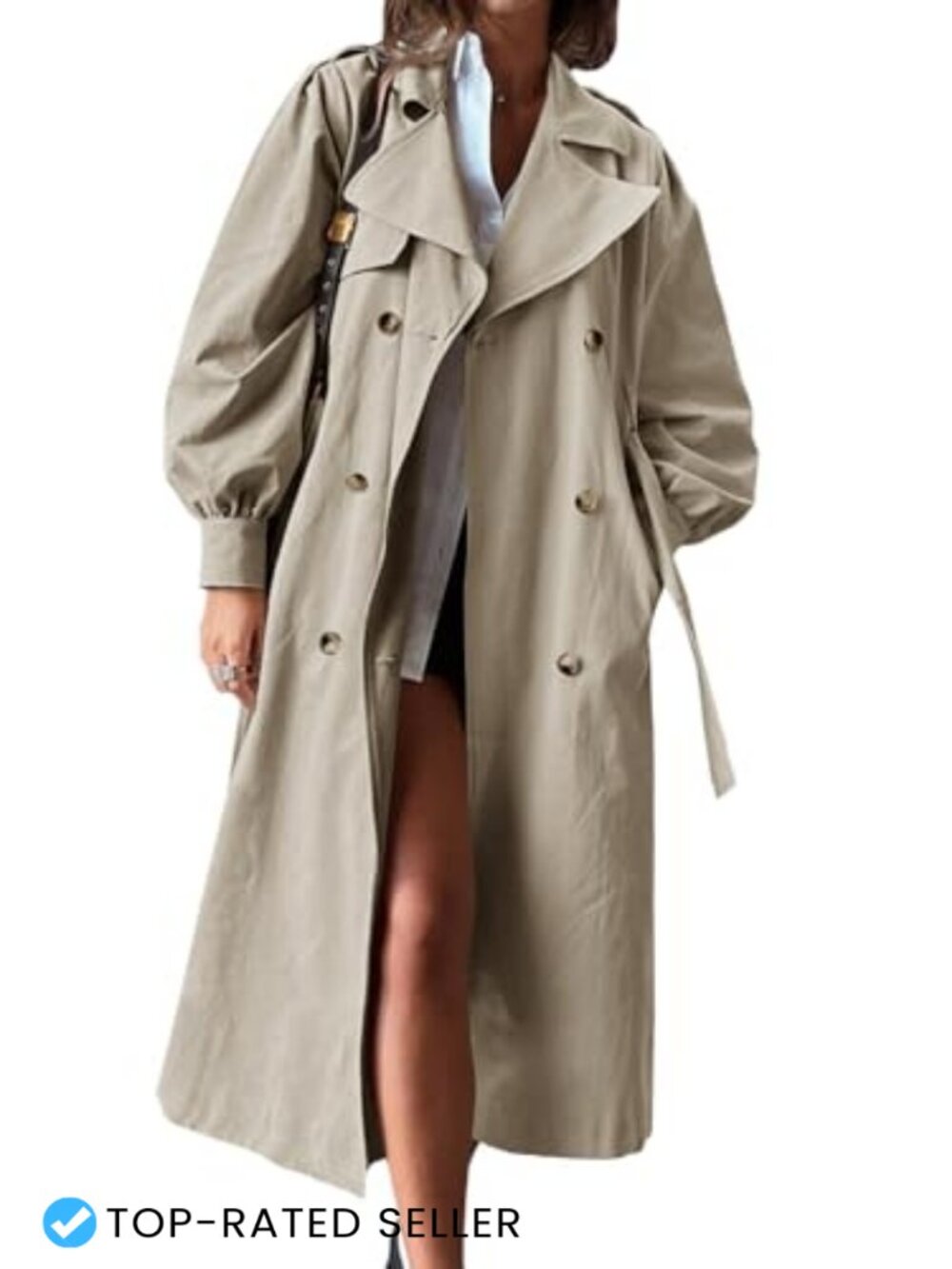 Women's Long Trench Coat Oversized Double Breasted Belted Overcoat